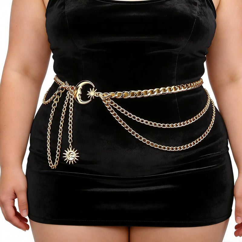 MODRSA Gold Chain Belt - Fashion Waist Chain Belt with Moon, Butterfly Rhinestone & Layered Design - Image 3